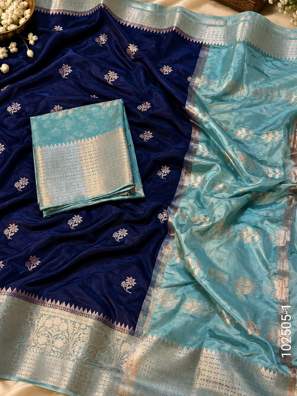 Dupion Silk Zari Buta Work Banarasi Saree