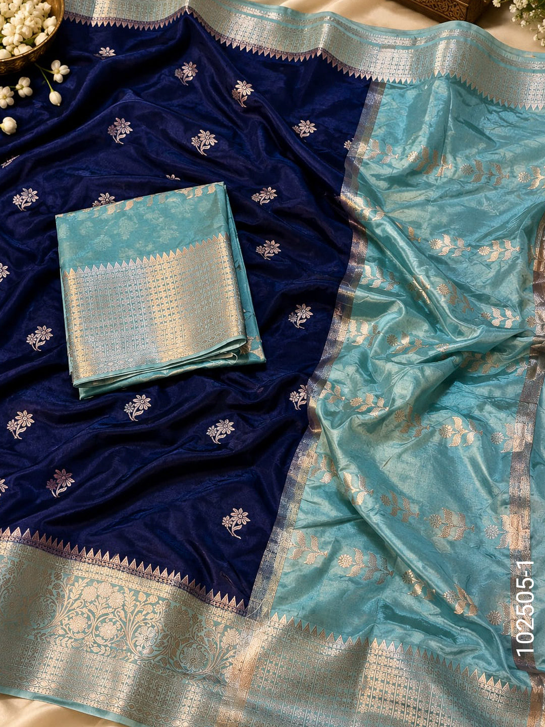 Dupion Silk Zari Buta Work Banarasi Saree