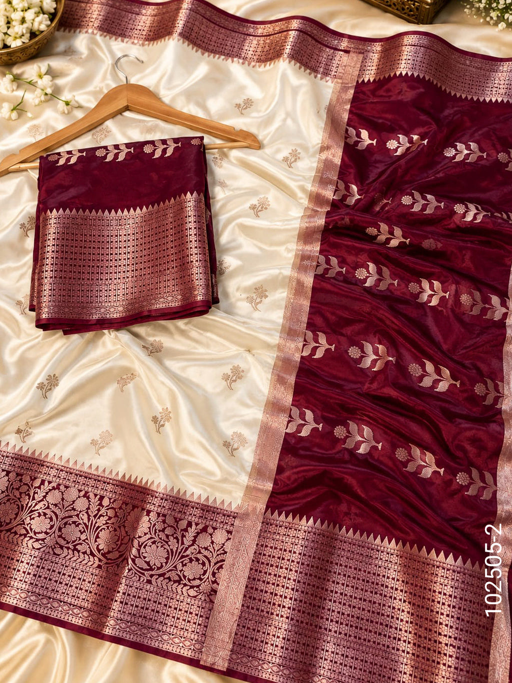 Dupion Silk Zari Buta Work Banarasi Saree