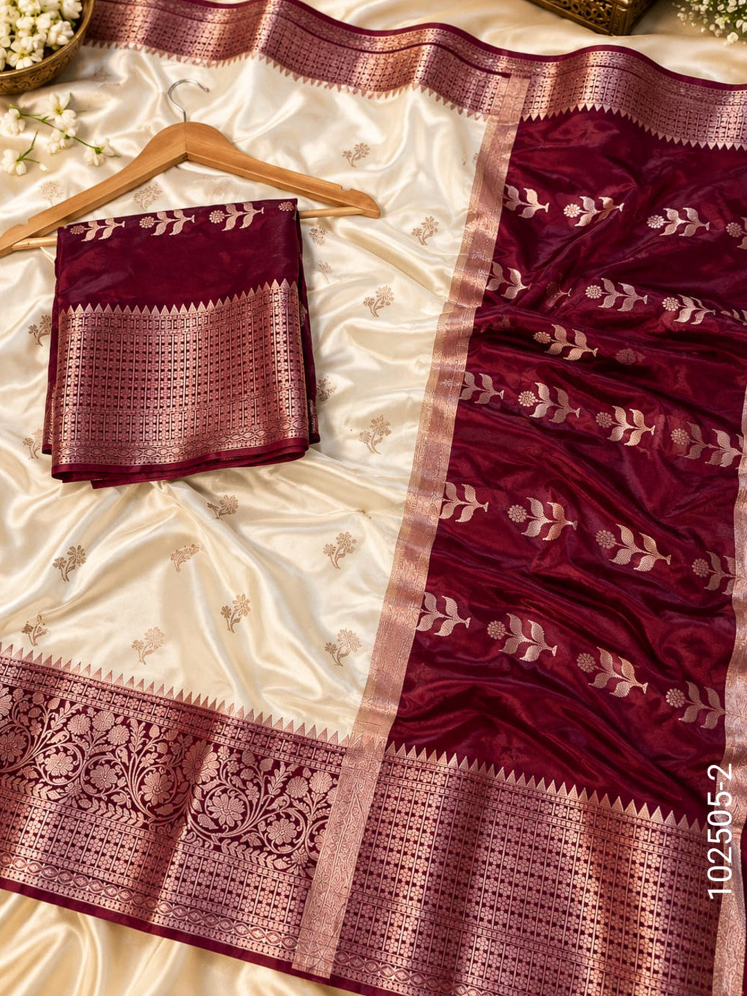 Dupion Silk Zari Buta Work Banarasi Saree