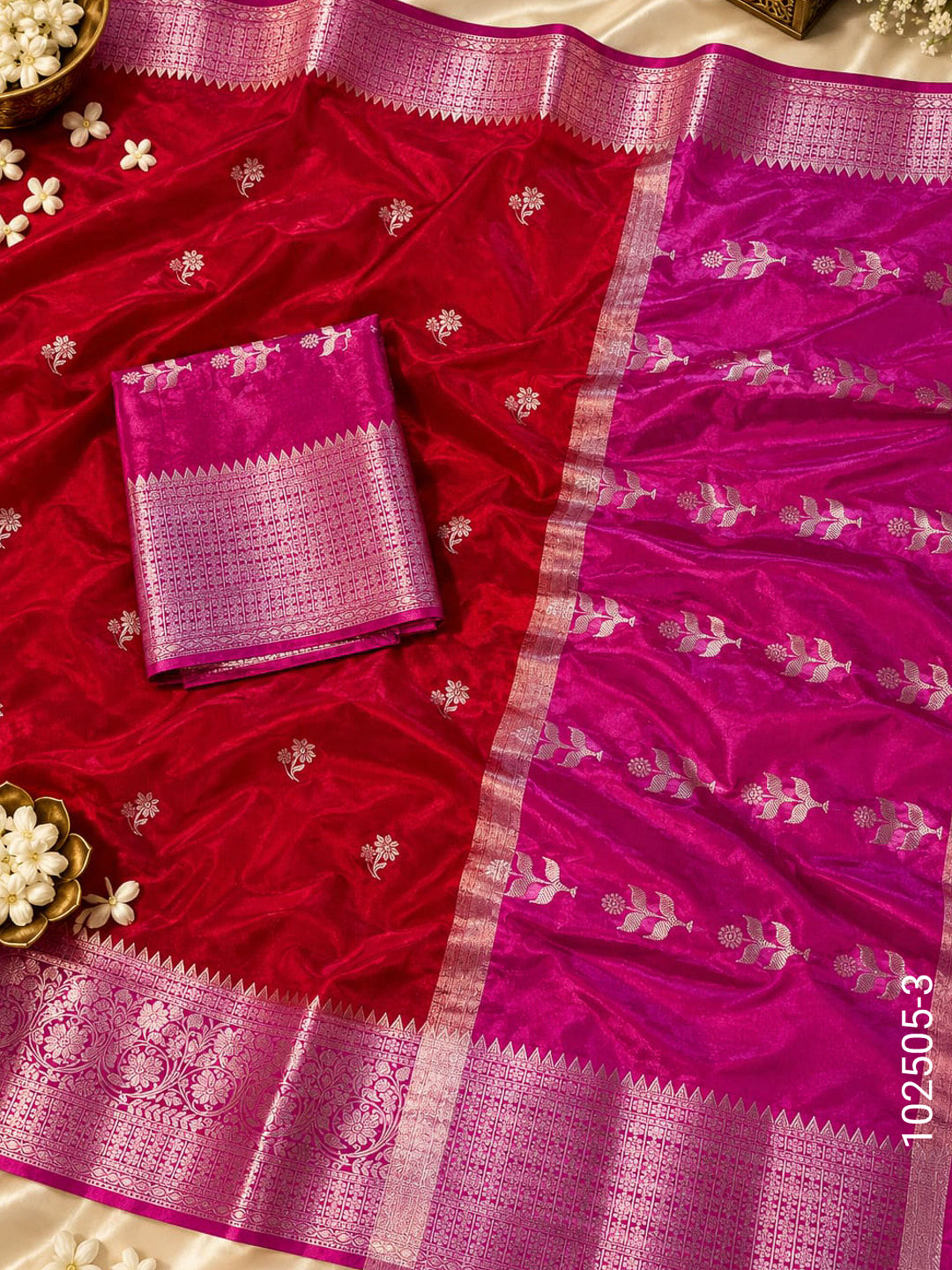 Dupion Silk Zari Buta Work Banarasi Saree
