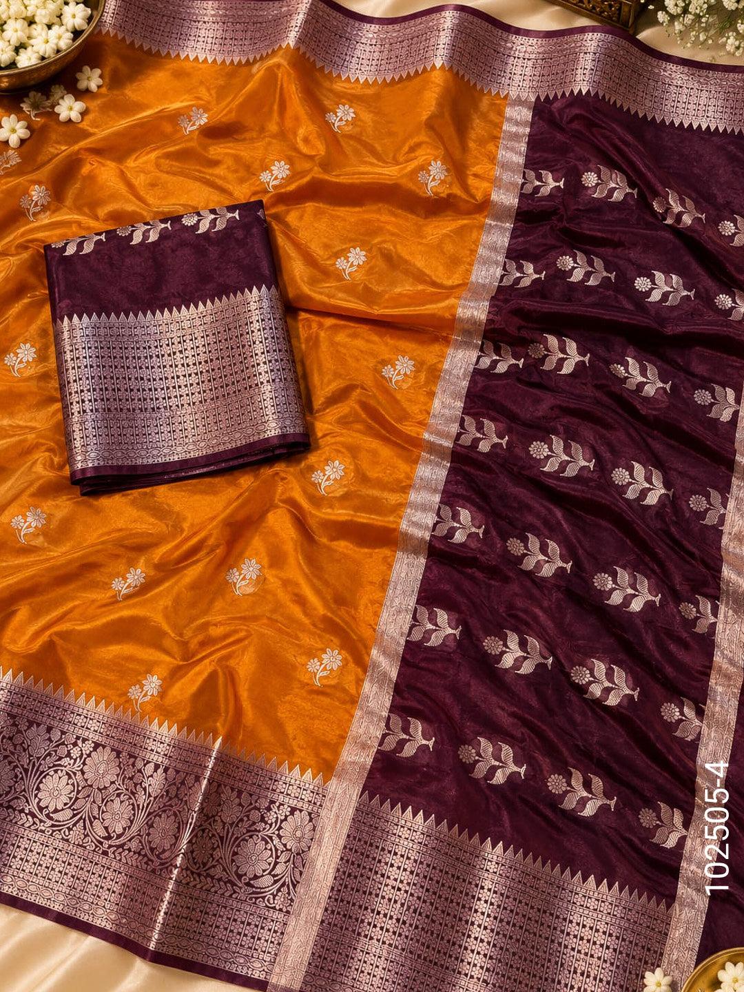 Dupion Silk Zari Buta Work Banarasi Saree