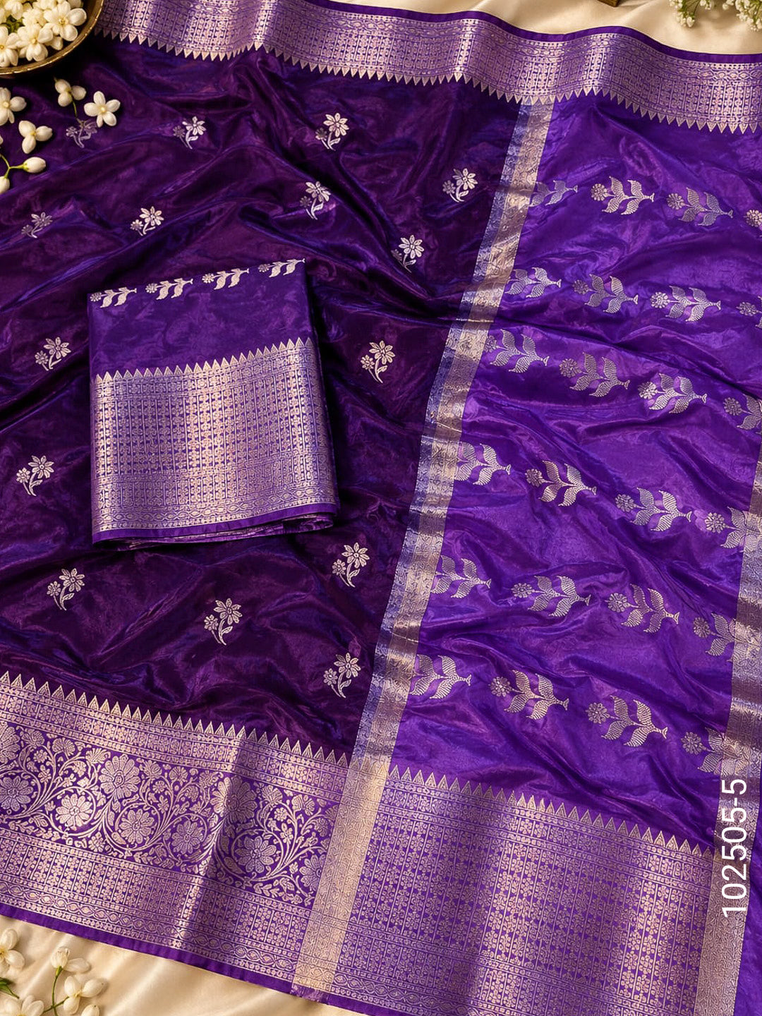 Dupion Silk Zari Buta Work Banarasi Saree