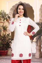 Cream Fine Georgette Short Tunic with Machine Embroidery
