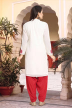 Cream Fine Georgette Short Tunic with Machine Embroidery