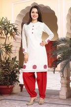 Cream Fine Georgette Short Tunic with Machine Embroidery
