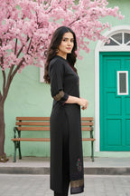 Black Cotton Silk Hand Block Print Long Kurta