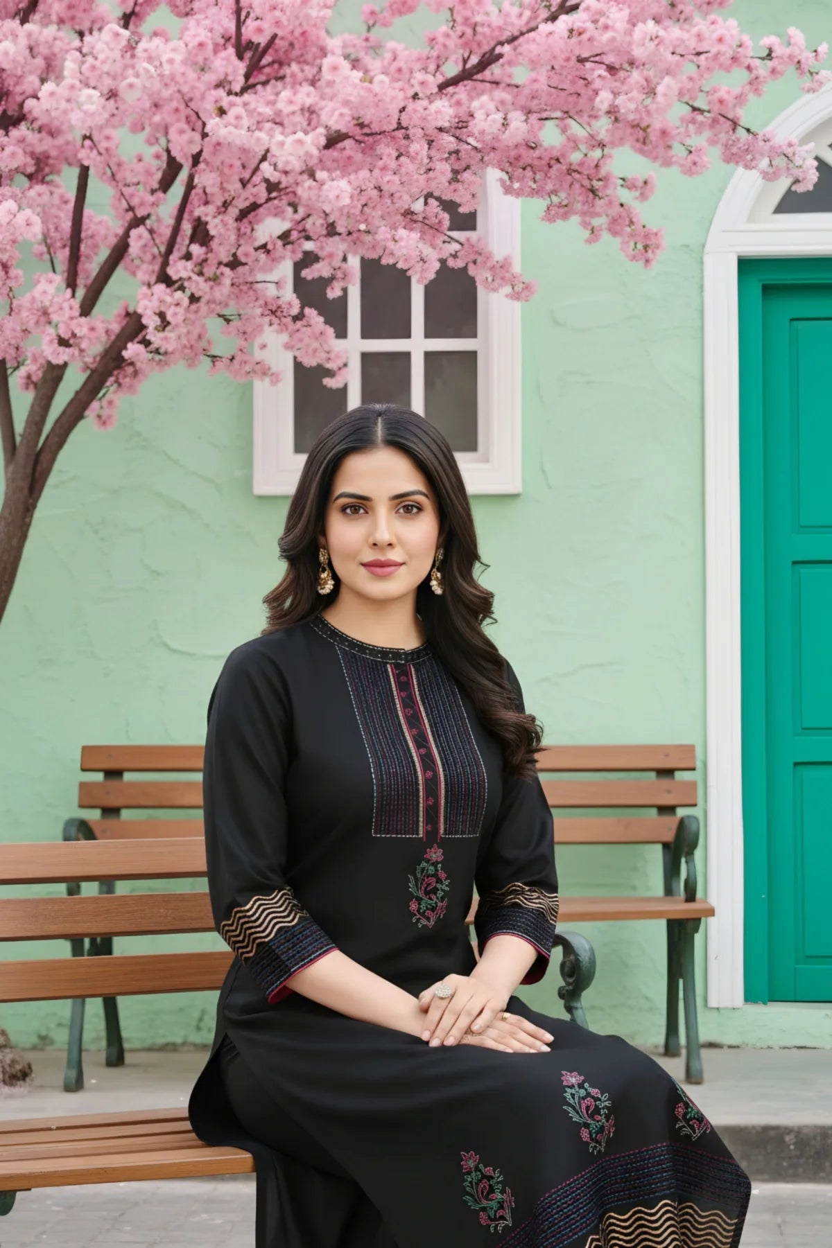 Black Cotton Silk Hand Block Print Long Kurta