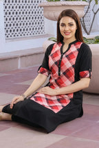 Black Rayon Long Kurti with Geometric Print Patch
