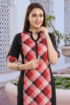 Black Rayon Long Kurti with Geometric Print Patch
