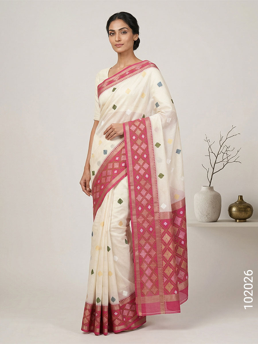 Cotton Embroidery Work Kota Checks Banarasi Saree