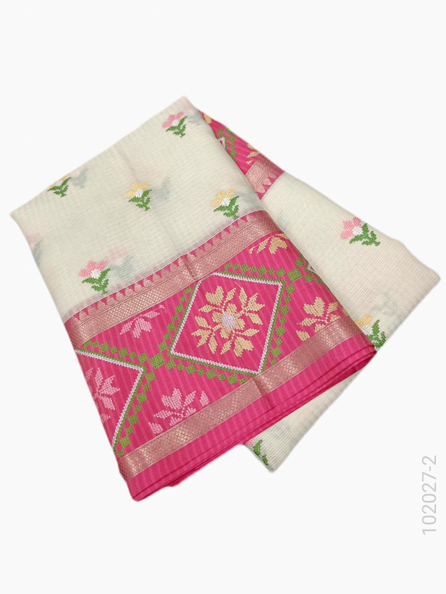 Cotton Embroidery Work Kota Checks Banarasi Saree