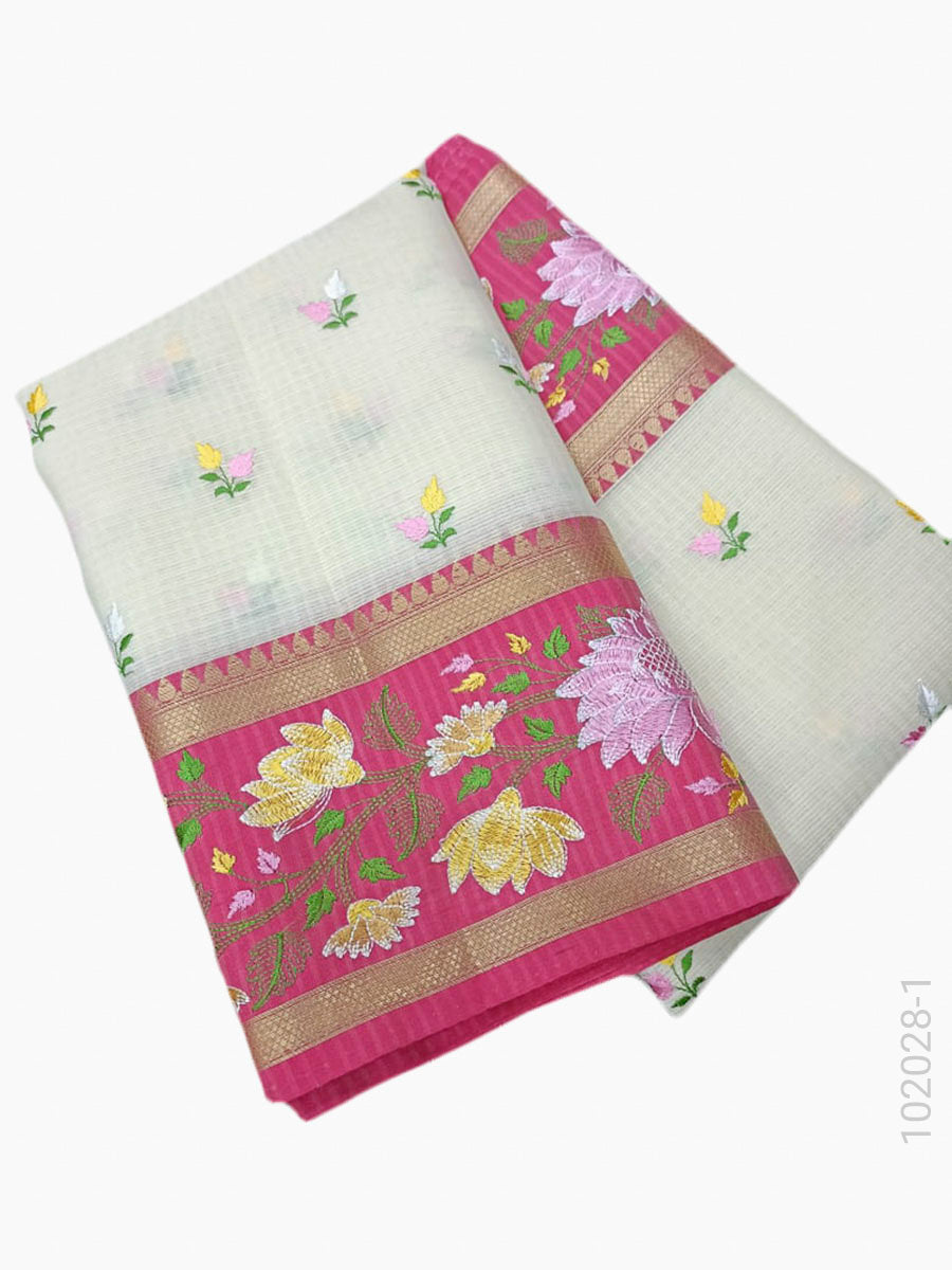 Cotton Embroidery Work Kota Checks Banarasi Saree