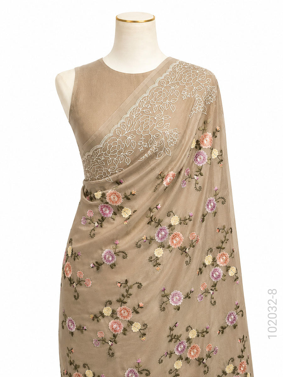 Kora Organza Embroidery Work Floral Banarasi Saree