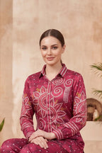 Berry Pink Modal Silk Bandhani Print Shirt with Collar