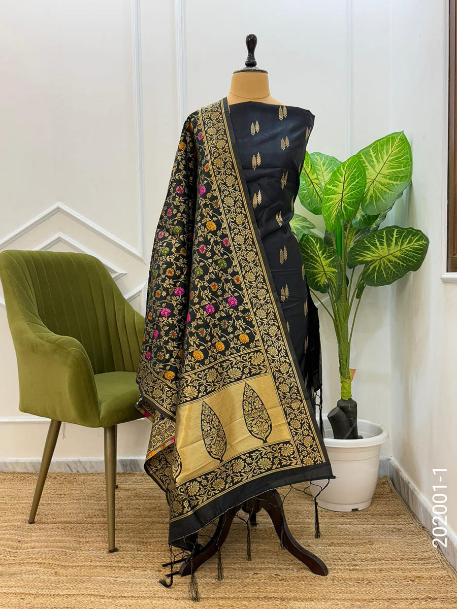 Katan Silk Zari Buti Work Banarasi Suit With Kinkhab Dupatta