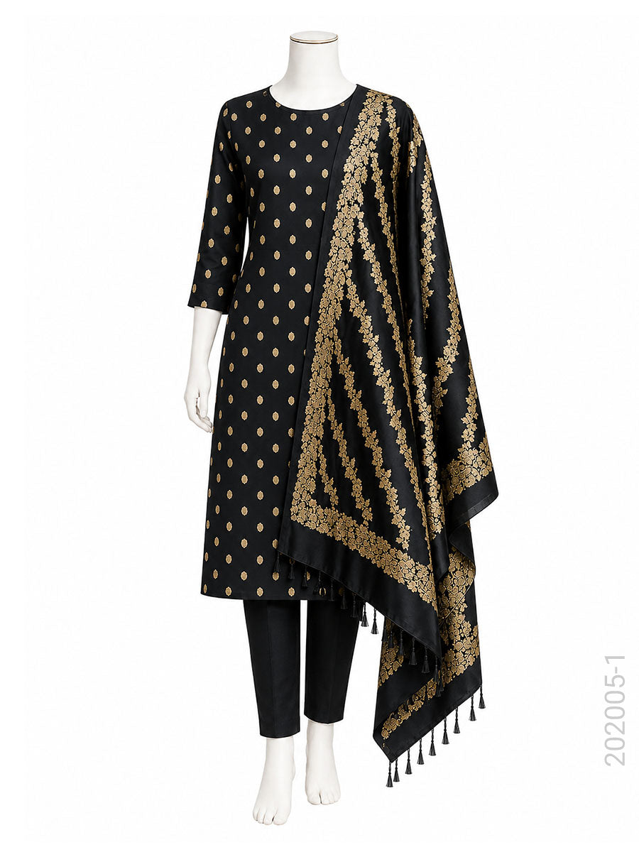 Katan Silk Zari Buti Work Banarasi Suit With Katan Silk Dupatta