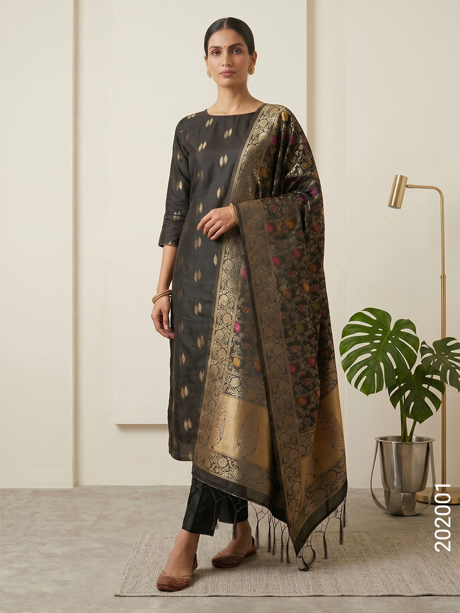 Katan Silk Zari Buti Work Banarasi Suit With Kinkhab Dupatta