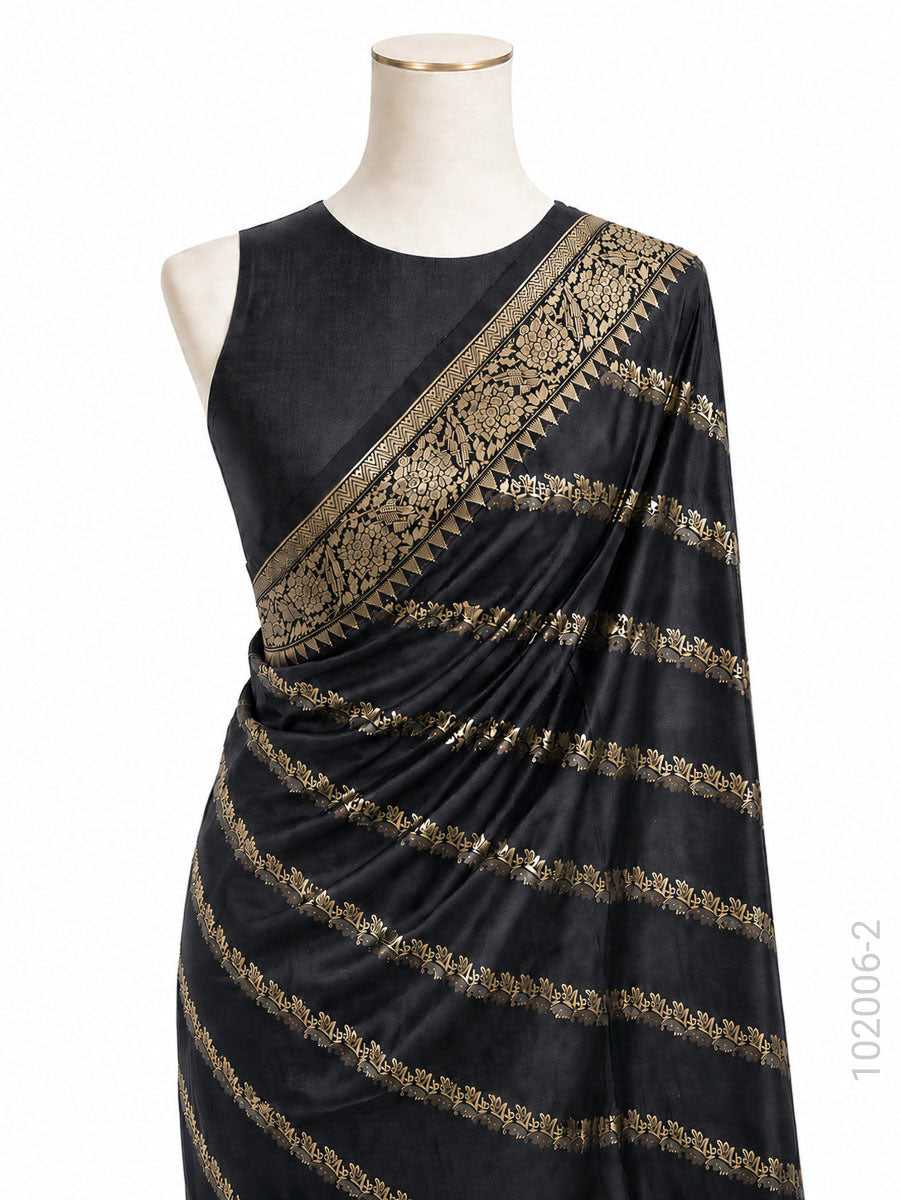 Katan Silk Zari Work Diagonal Stripe Banarasi Saree