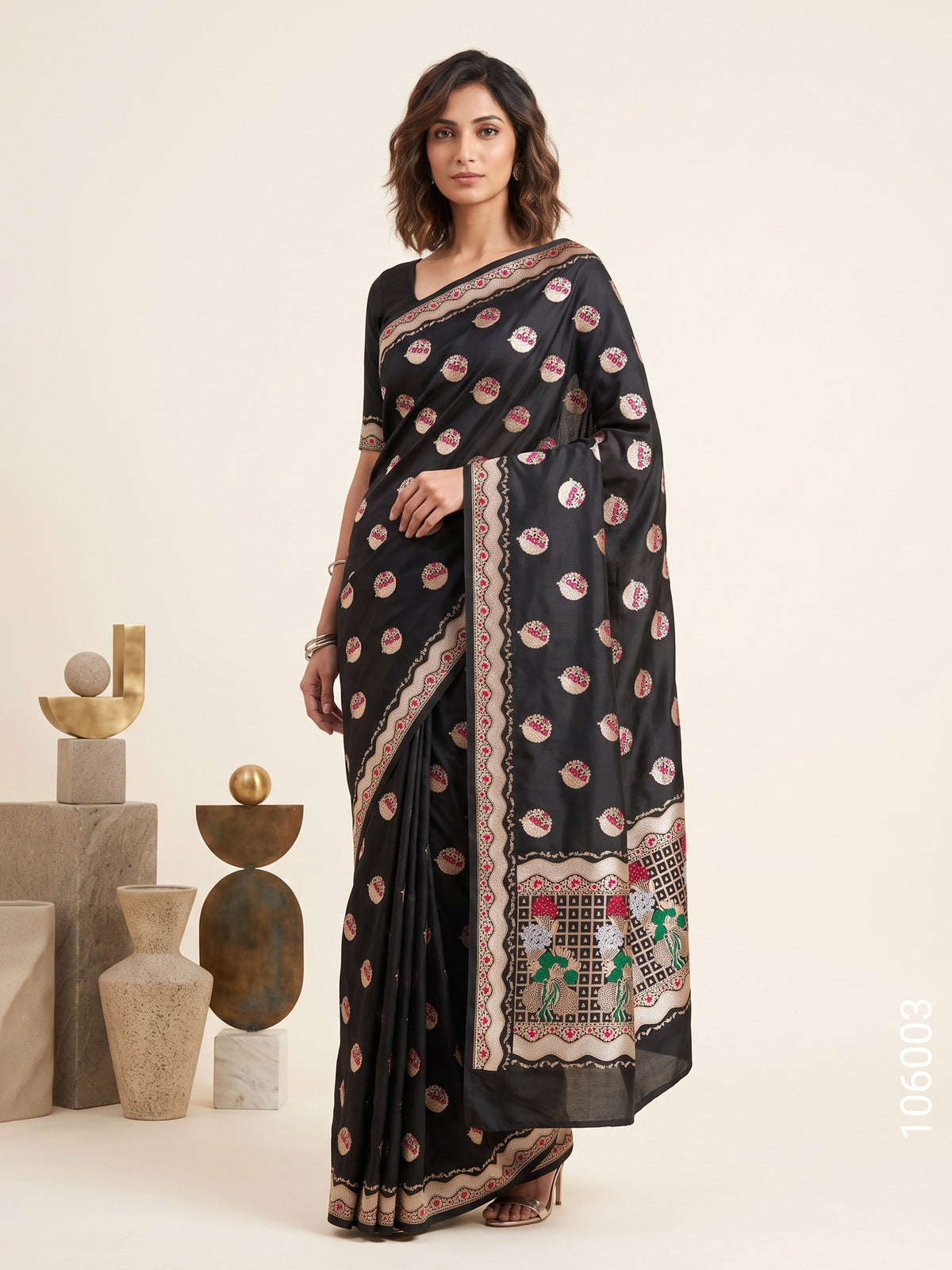 Mashru Silk Resham and Zari Alfi Buta Work Banarasi Saree