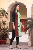 Pista Rayon Ban Collar Placement Print Long Kurti
