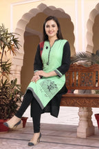 Pista Rayon Ban Collar Placement Print Long Kurti