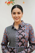 Black Modal Azrakh Print Shirt Style Kurti Top