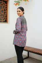 Black Modal Azrakh Print Shirt Style Kurti Top