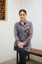 Black Modal Azrakh Print Shirt Style Kurti Top