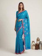 Blue Cotton Silk Zari Work Banarasi Saree