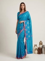 Blue Cotton Silk Zari Work Banarasi Saree