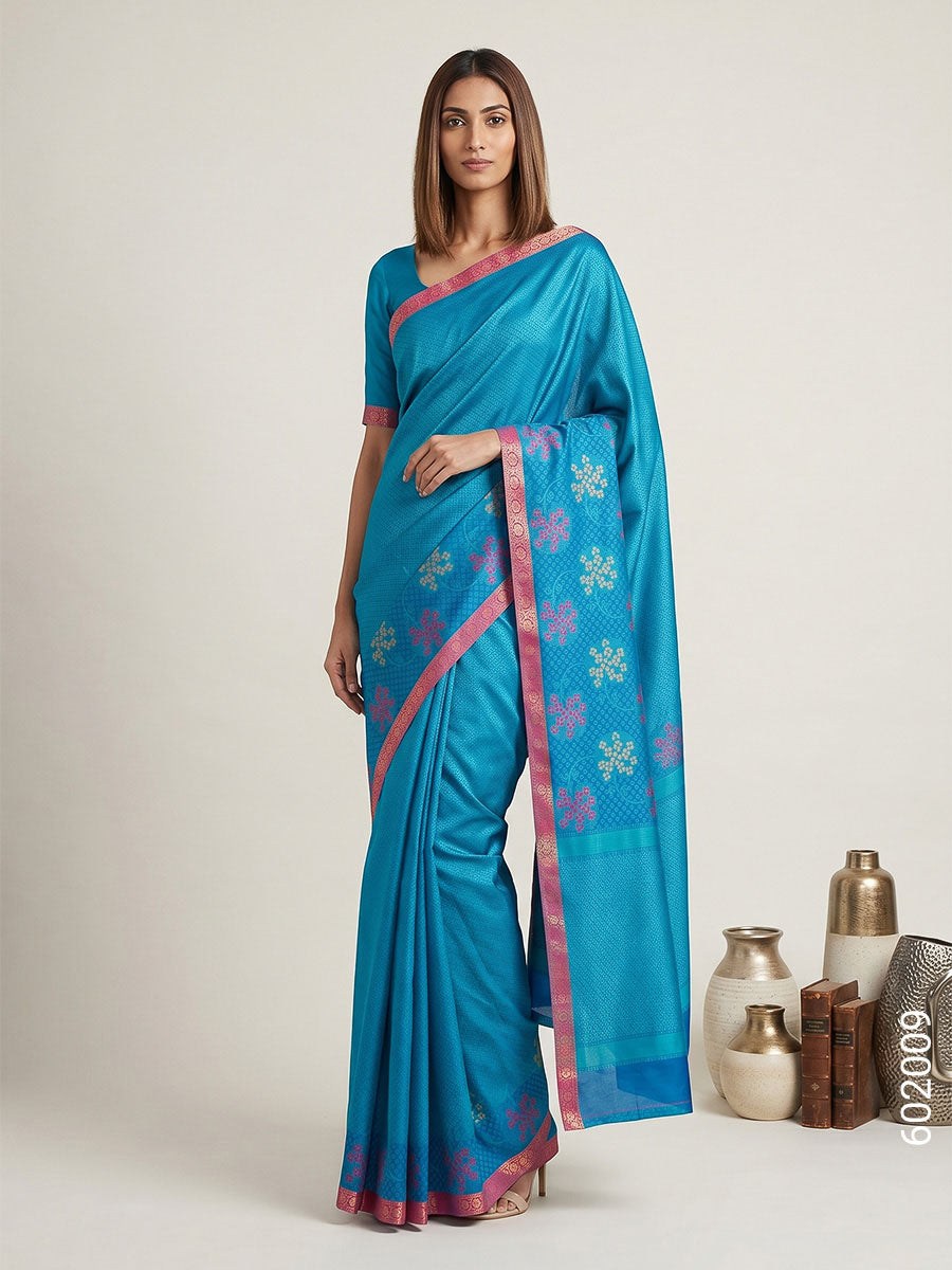 Blue Cotton Silk Zari Work Banarasi Saree