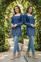 Indigo Blue Denim Short Kurti with Corset Back Tie Up