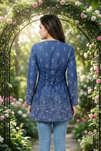 Indigo Blue Denim Short Kurti with Corset Back Tie Up