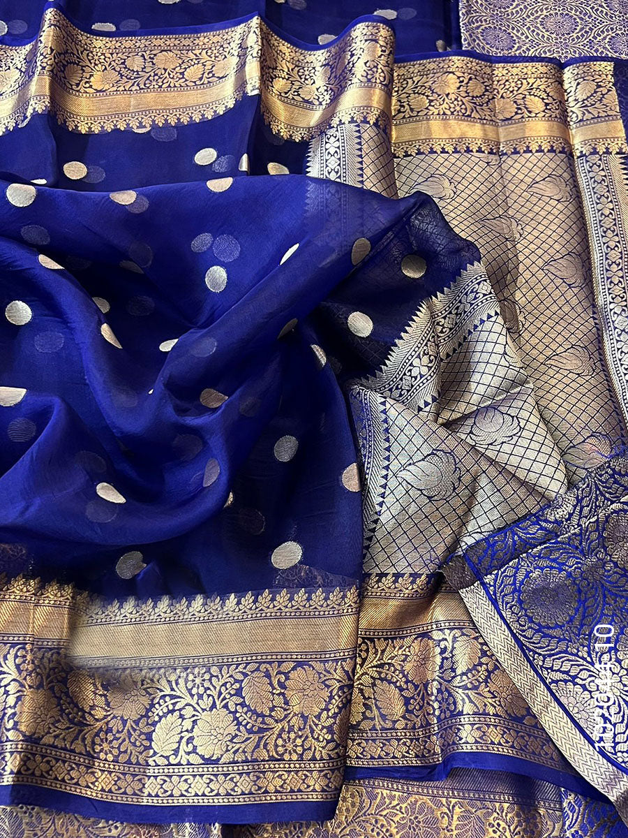 Kora Organza Zari Work Dollar Buti Banarasi Saree