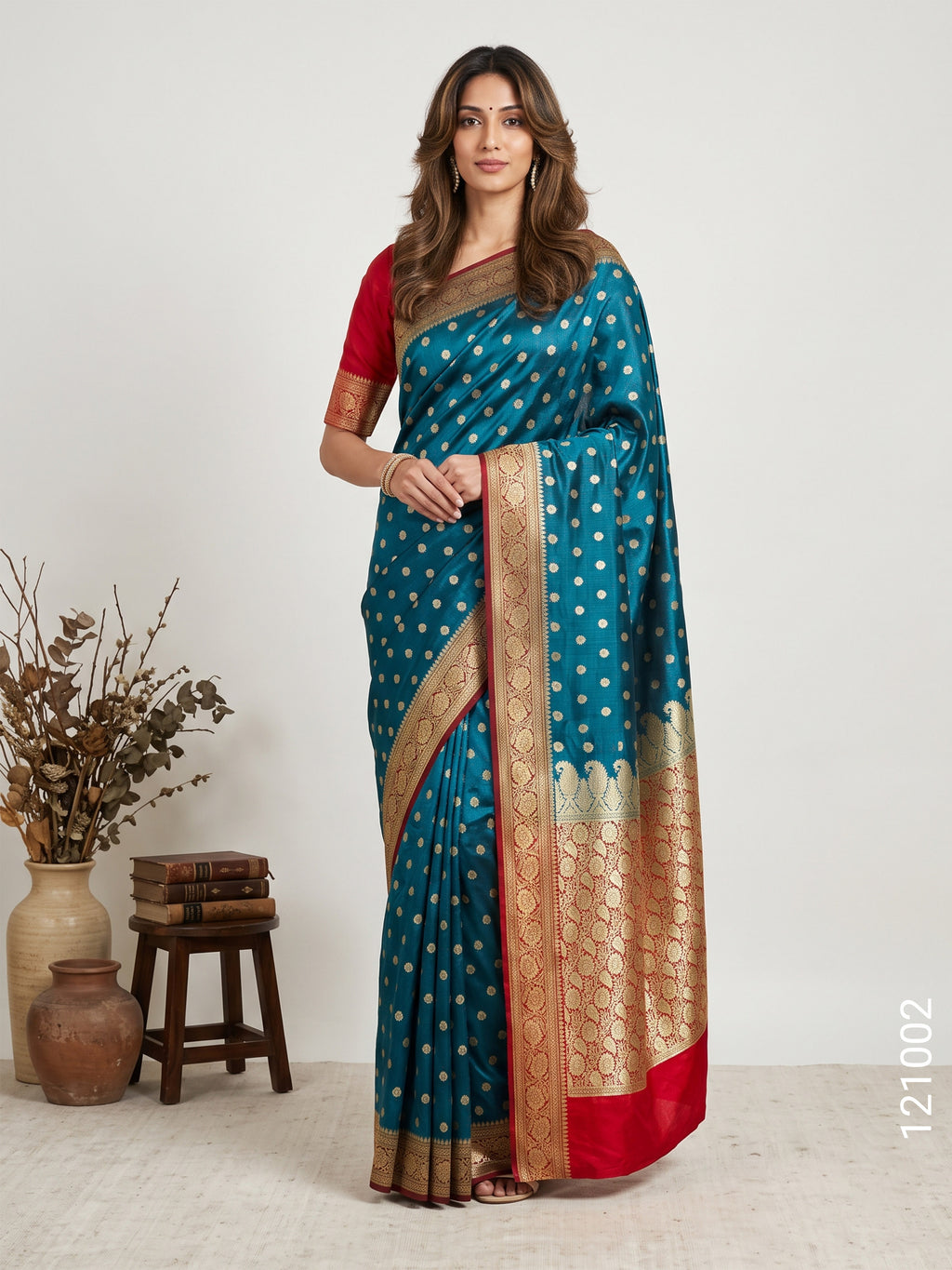 Satin Silk Zari Buti Work Banarasi Saree