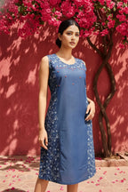 Denim Blue Short Kurti With Star Print And Embellishment