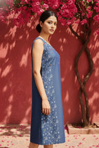 Denim Blue Short Kurti With Star Print And Embellishment