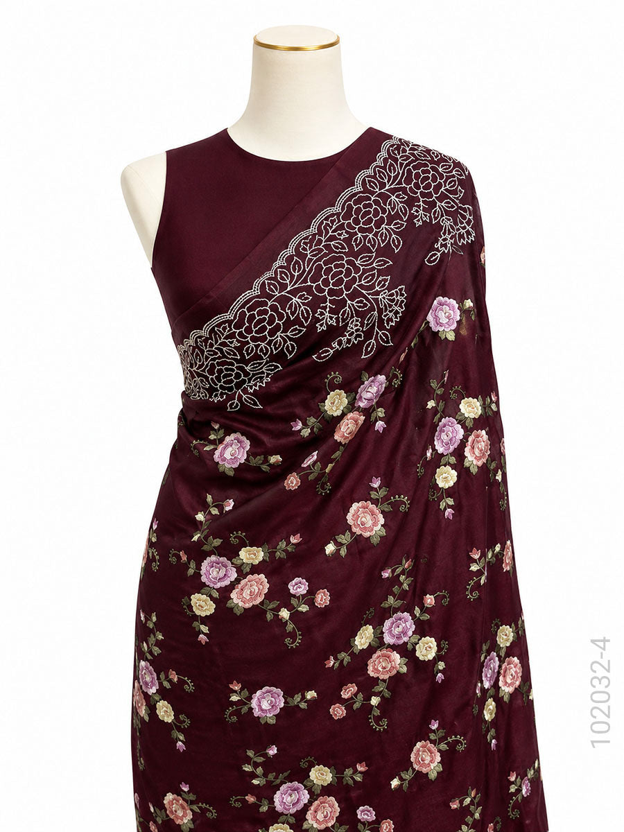 Kora Organza Embroidery Work Floral Banarasi Saree