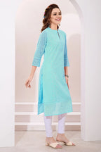 Light Phirozi Fine Georgette Chicken Embroidery Kurta