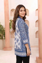Indigo Blue Cotton Short Kurti with Shirt Collar and Thread Work