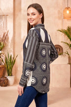 Navy Blue Modal Silk Shirt Style Tunic with Abstract Print
