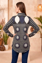 Navy Blue Modal Silk Shirt Style Tunic with Abstract Print