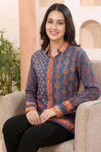 Ink Blue Modal Silk Printed Shirt Style Tunic