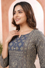 Peacock Ajrakh Print Short Kurti with Thread and Sequin Work