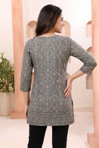 Peacock Ajrakh Print Short Kurti with Thread and Sequin Work