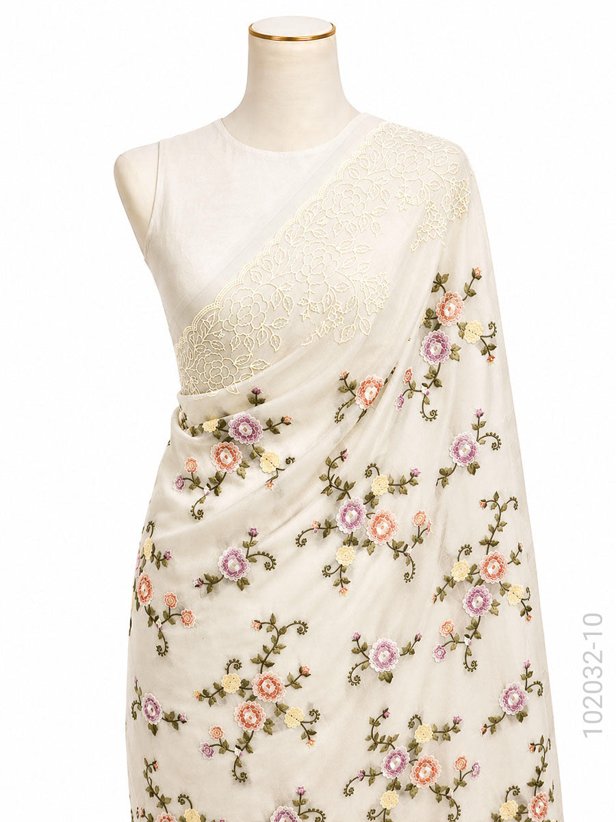 Kora Organza Embroidery Work Floral Banarasi Saree