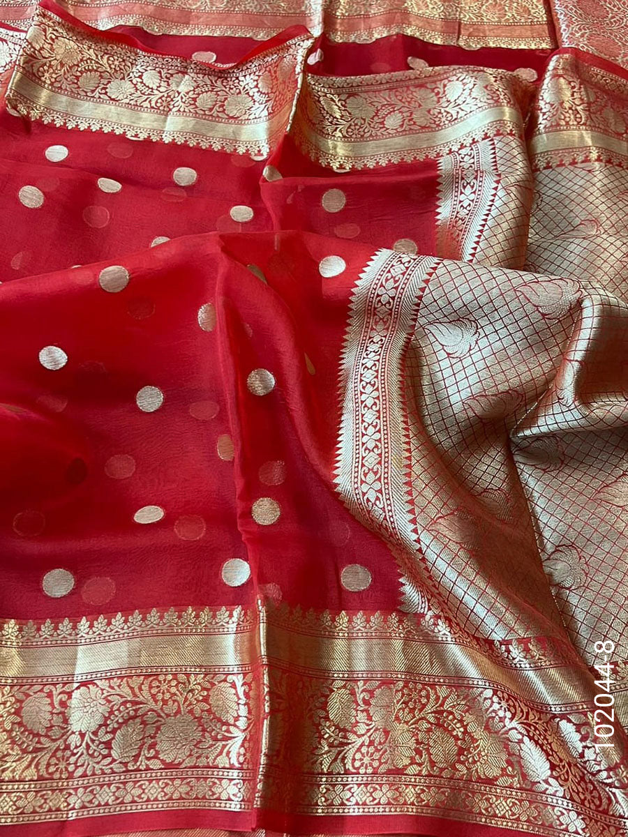 Kora Organza Zari Work Dollar Buti Banarasi Saree