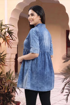Denim Light Blue Short Frock Style Tunic Top for Women