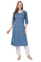 Denim Light Blue Kurti With Patchwork And Thread Work
